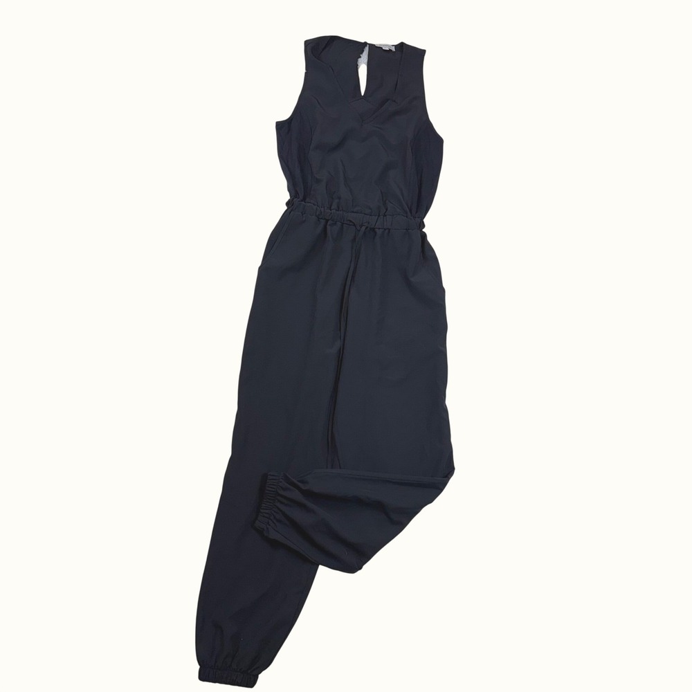 Evereve Jumpsuit Women Size S Black Sleeveless V-Neck Jogger Elastic Waist